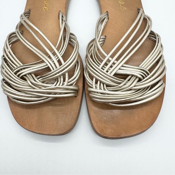 Matisse Tate Gold Woven Strappy Leather Slide Sandal Gold Metallic Size 7 Boho - Picture 12 of 14
